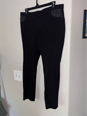 DKNY Jeans Black Skinny Faux Leather Pocket Trim Pull On Pants Large